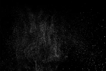 Fotobehang White grainy texture. Abstract dust overlay. Grain noise. White explosion on black background. Splash light realistic effect. Vector illustration, eps 10.   © sergio34