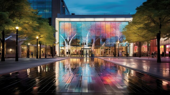 food downtown mall building illustration entertainment fashion, luxury design, urban trendy food downtown mall building