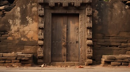 religious door temple building illustration worship gate, shrine holy, spiritual traditional...