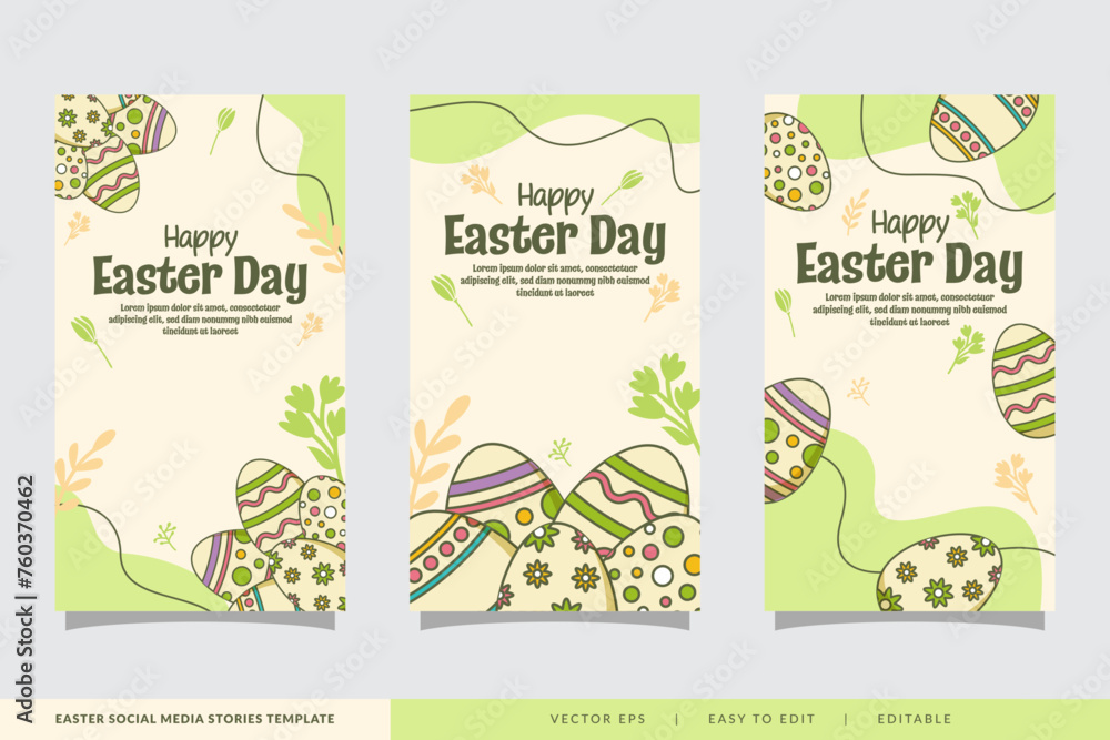 Wall mural easter day social media stories collection for promotion set in doodle style