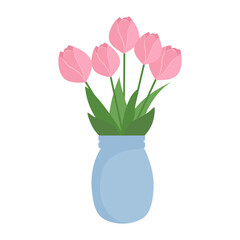 A bouquet of tulips in a vase.Spring flowers. Vector illustration isolated