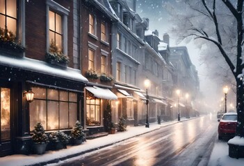 street in winter - obrazy, fototapety, plakaty