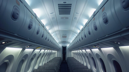 interior of passenger Airplane  - obrazy, fototapety, plakaty