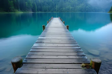 Gordijnen wooden bridge over lake © Rida