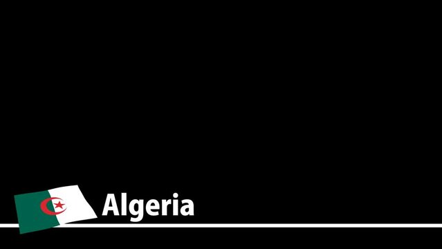 アルジェリアの国旗と国名が画面下部に現れます。背景はアルファチャンネル(透明)です。
