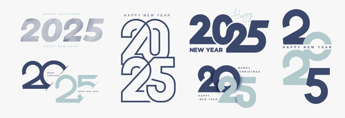 2025 Happy New Year logo text design. Trend collection of 2025 number design template. Design for Christmas decoration and business. Vector illustration for calendar, banner, card, label and symbol.
