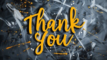 "Thank You" on an artistic thank you card featuring abstract brushstroke patterns and bold hand-lettered text on a contemporary charcoal gray background, exuding creativity and appreciation.