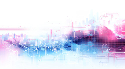 Obraz premium Abstract vector waves and a technology background with a digital circuit board, a futuristic web design template for a business presentation