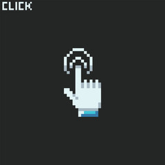 this is click icon in pixel art with simple color and black background ,this item good for presentations,stickers, icons, t shirt design,game asset,logo and your project.