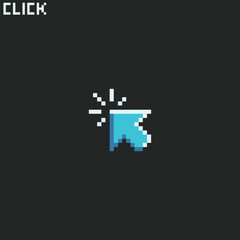 Obraz premium this is click icon in pixel art with simple color and black background ,this item good for presentations,stickers, icons, t shirt design,game asset,logo and your project.