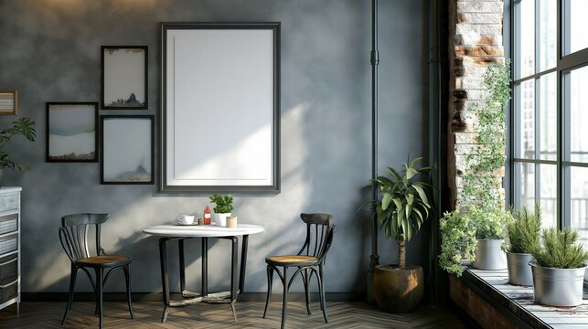 Frame mockup for illustrators. Cozy and modern style. Interior