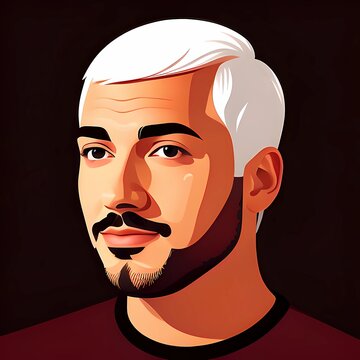 Vector 2D illustration of a young man with a stylish hairstyle with a mustache and beard. Generative AI