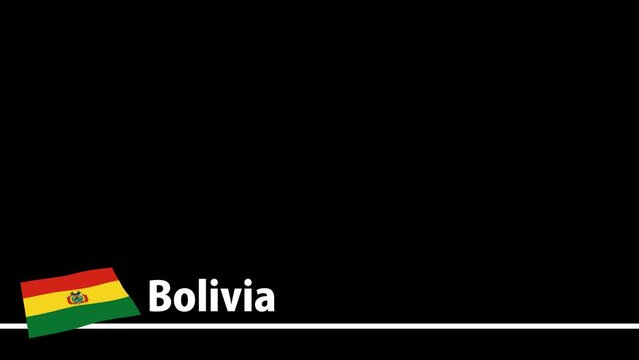 ボリビアの国旗と国名が画面下部に現れます。背景はアルファチャンネル(透明)です。