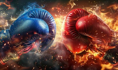 Two boxing gloves are shown with red and blue colors