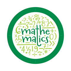 math word and math symbols in circle. round math background concept. mathematics and symbols for education, business