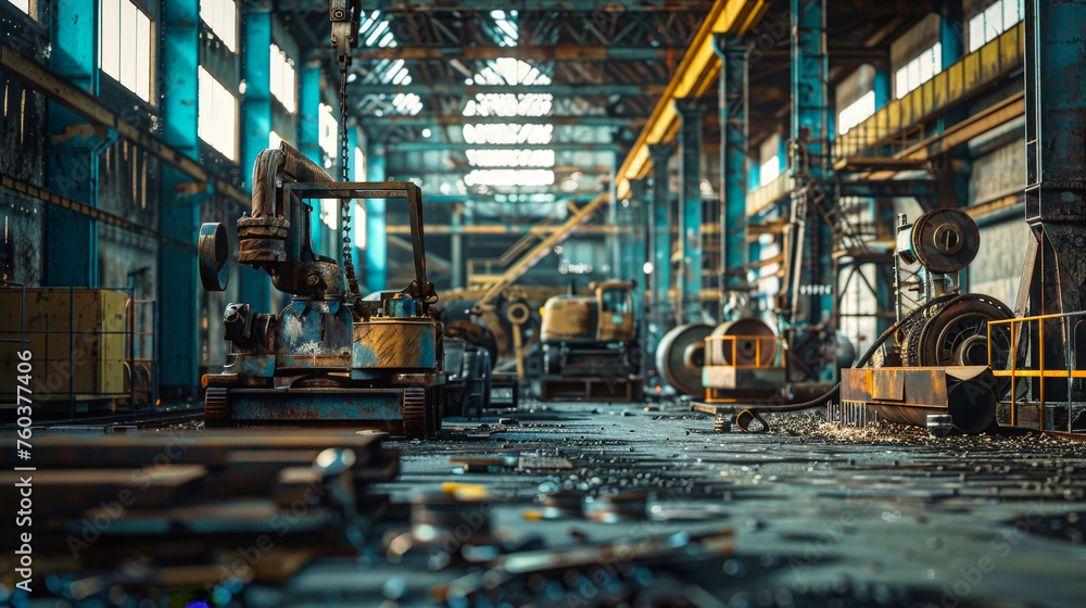 Poster massive machine in busy factory