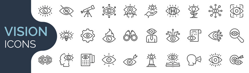 Set of outline icons related to vision.Linear icon collection. Editable stroke. Vector illustration © SkyLine