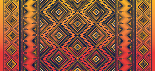 Ethnic pattern.Square shape on Red background.Geometric shape.Blue pattern.Zigzag pattern.Seamless.Square shape.DIgital design.Illustration.Line.Design for skirt.Clothes.Carpet.Printing. Knitting