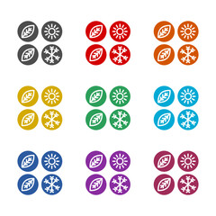 Set of 4 isolated flat buttons for 4 seasons icons isolated on white background. Set icons colorful