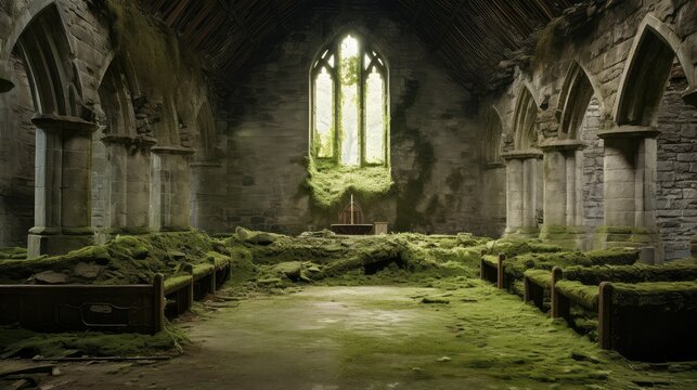 desolate empty church building illustration vacant eerie, quiet forgotten, hollow barren desolate empty church building