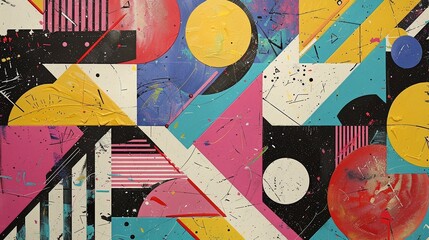 Colorful Textured Abstract 80s Theme Collage Art Backdrop 