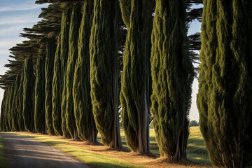 a line of cypress trees