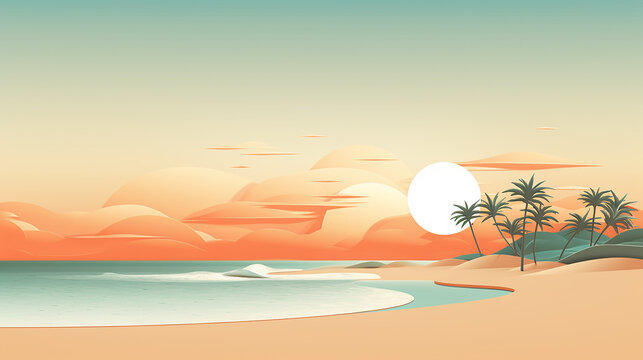 minimalistic beach landscape cut out illustration