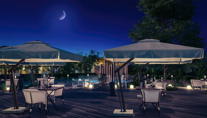 Architectural Visualization of an Exterior Restaurant Inside a Vacation Spot - 3D Visualization