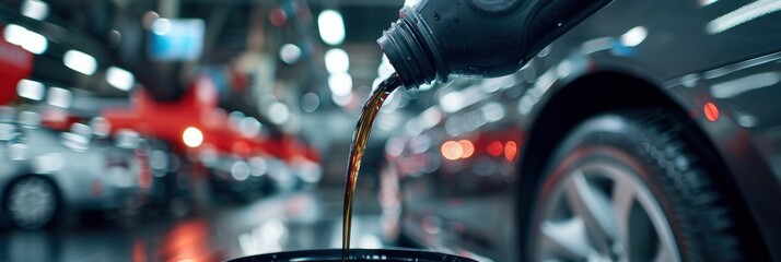 Oil lubricating motor car - obrazy, fototapety, plakaty