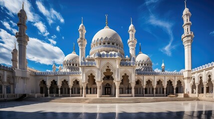 Fototapeta premium prayer architecture mosque building illustration islamic worship, courtyard arches, calligraphy mihrab prayer architecture mosque building