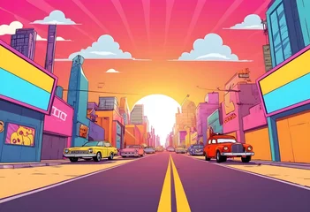 Rucksack A cartoon of a car on a street with colorful buildings, an empty background for kids, and animation Generative ai © Amir