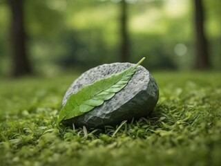 leaf on a stone green environment