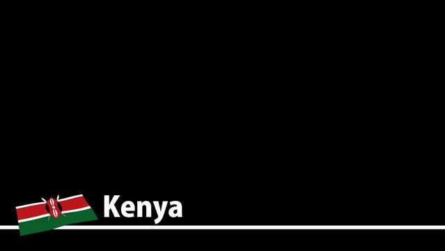 ケニアの国旗と国名が画面下部に現れます。背景はアルファチャンネル(透明)です。