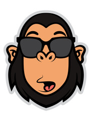 Funny Monkey Head cartoon characters wearing sunglasses. Best for sticker, icon, and logo with summer themes