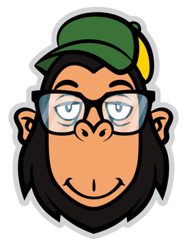 Funny Monkey Head cartoon characters wearing trucker caps and eyeglasses. Best for sticker, icon, and logo for e-sports team