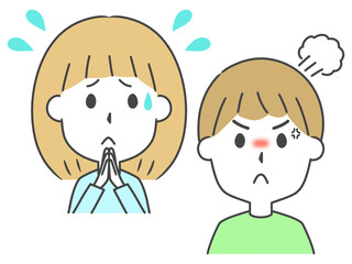 怒る男性と謝る女性　上半身　イラスト