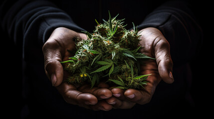 hands holding marijuana bud cannabis, legalization of marijuana in the world, hand holding weed. - Powered by Adobe