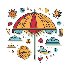 Summer vector elements, Vector Illustrations for Summer, Line Art Graphics for Summer, Beach-Themed Vector Elements, Summer Line Art Vectors, 