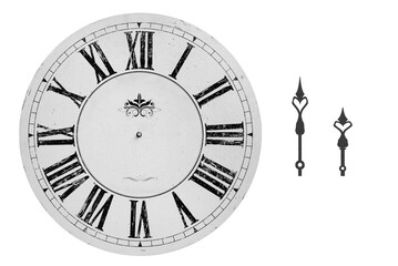 Vintage watch dial with individual hands on a transparent background. PNG