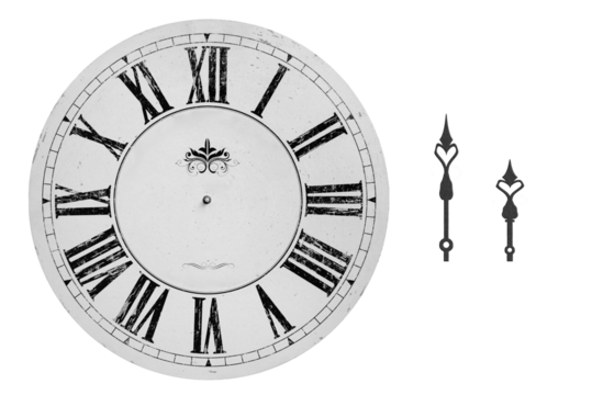Vintage watch dial with individual hands on a transparent background. PNG