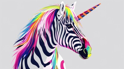 A colorful rainbow zebra unicorn