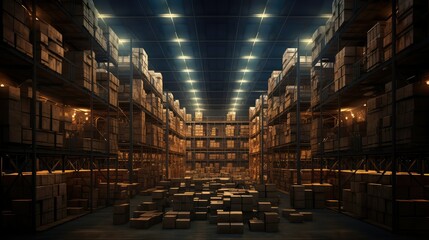 inventory goods warehouse building illustration shipping receiving, pallets forklifts, containers crates inventory goods warehouse building