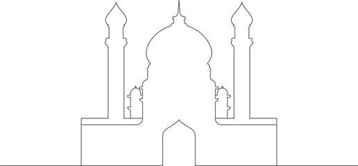 Mosque minimal line art design. Islamic middle eastern masjid building. Clip art holiday religion.
