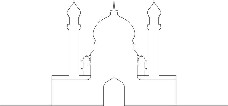 Mosque minimal line art design. Islamic middle eastern masjid building. Clip art holiday religion.
