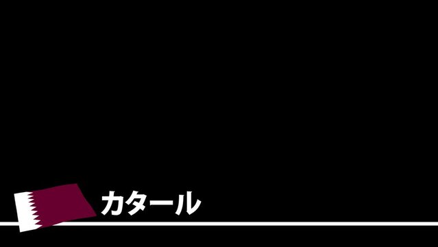 カタールの国旗と国名(日本語)が画面下部に現れます。背景はアルファチャンネル(透明)です。