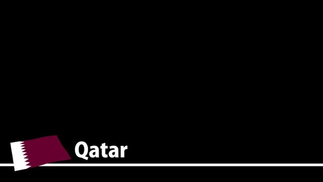 カタールの国旗と国名が画面下部に現れます。背景はアルファチャンネル(透明)です。