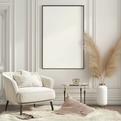 Frame mockup. Cozy Gallery Style. Relaxed Chair. Home Interior