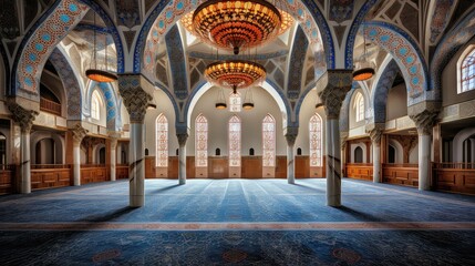 Obraz premium prayer muslim mosque building illustration community worship, faith islam, minaret dome prayer muslim mosque building