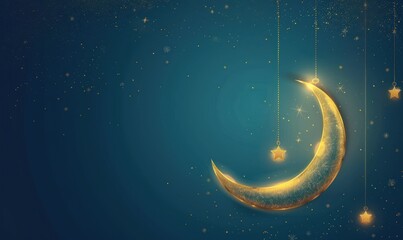 Obraz na płótnie Canvas Simple Eid Moon and Stars Background with Copy Space for Eid Mubarak Promotion