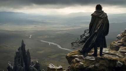 soldier standing on the top of the mountain